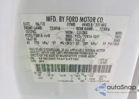 2010 Ford Escape Xls from USA, damaged, VIN 1FMCU0C76AKD47182